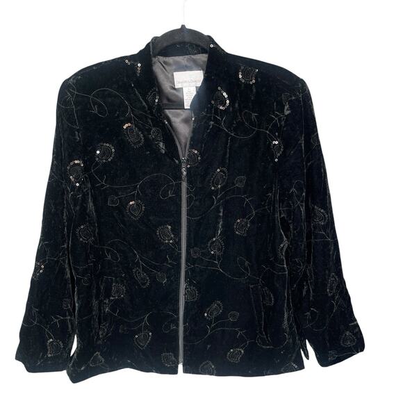 Vintage Drapers & Damons Womens Velvet Jacket Large Floral Sequined Button Up - Picture 1 of 13